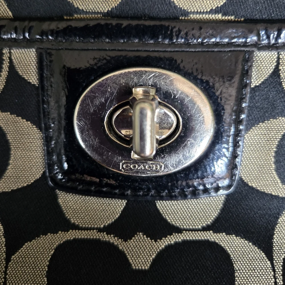 Coach Penelope Signature Sateen Hippie Crossbody Bag Black/Tan